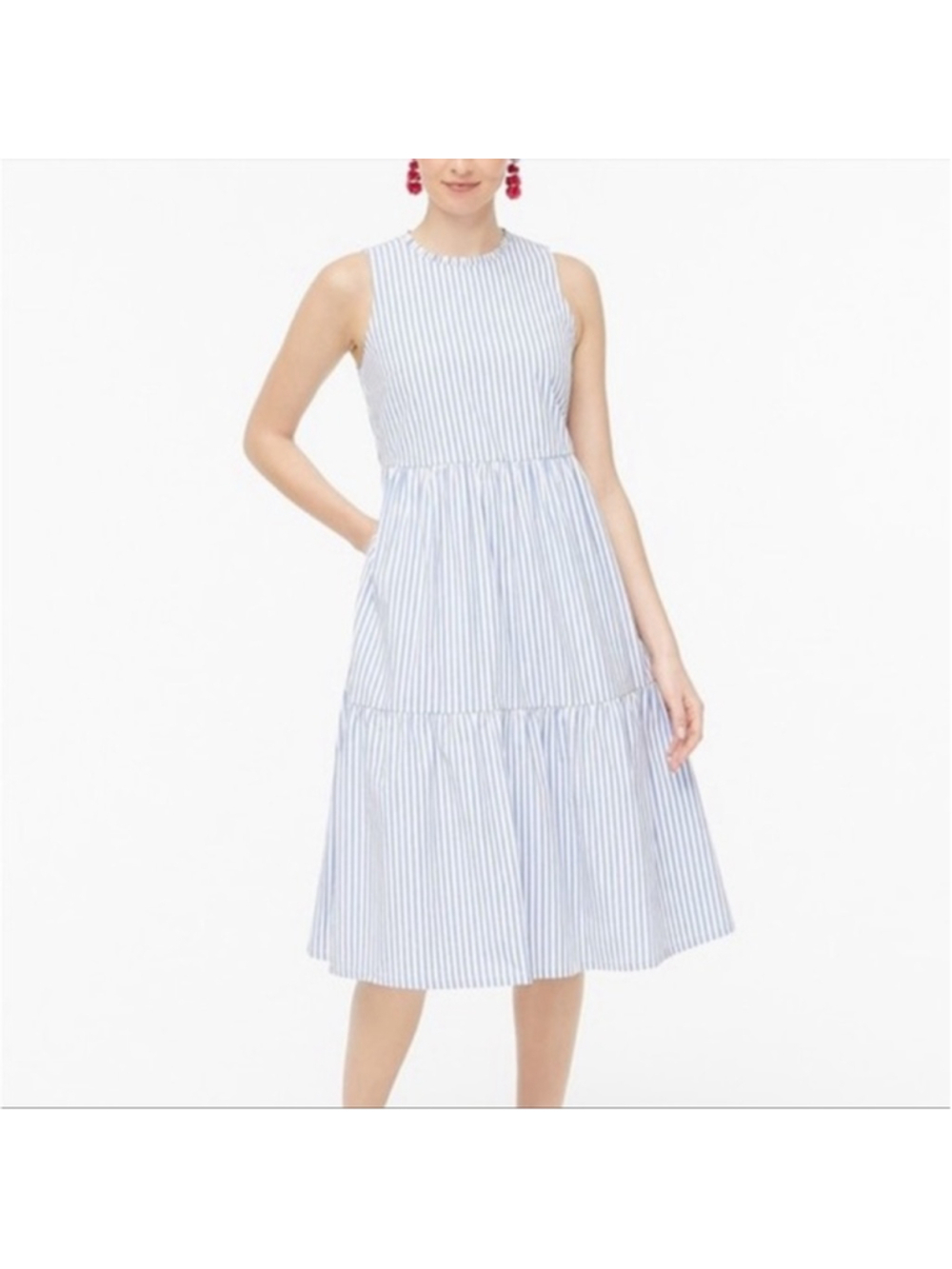 Women's J.Crew Blue White Striped Tiered Midi Dress S